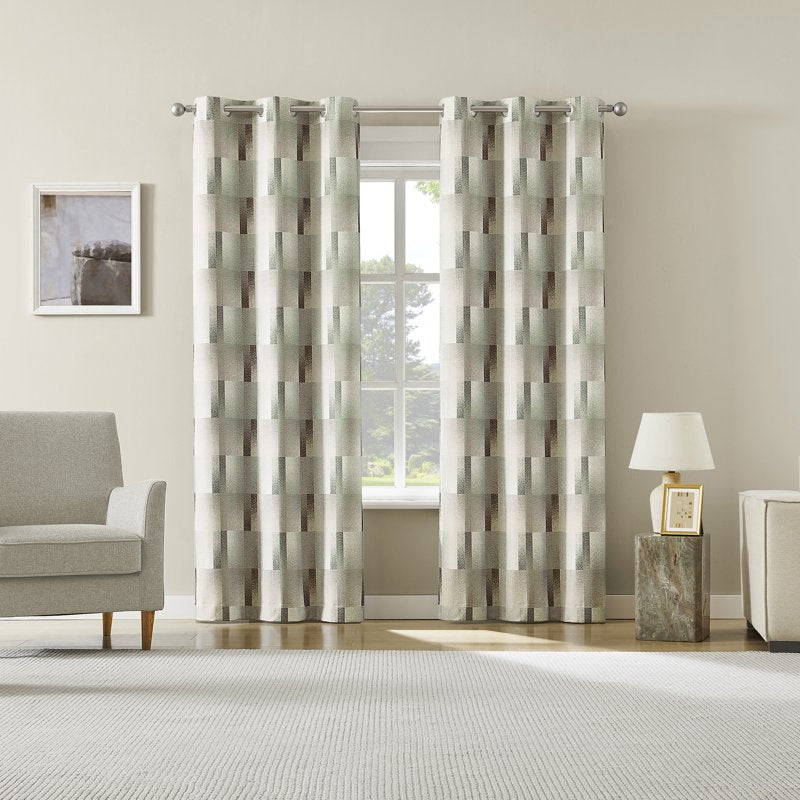 Blackout Geometric Curtain Panel - Energy Efficient Window Drape, Sage Green