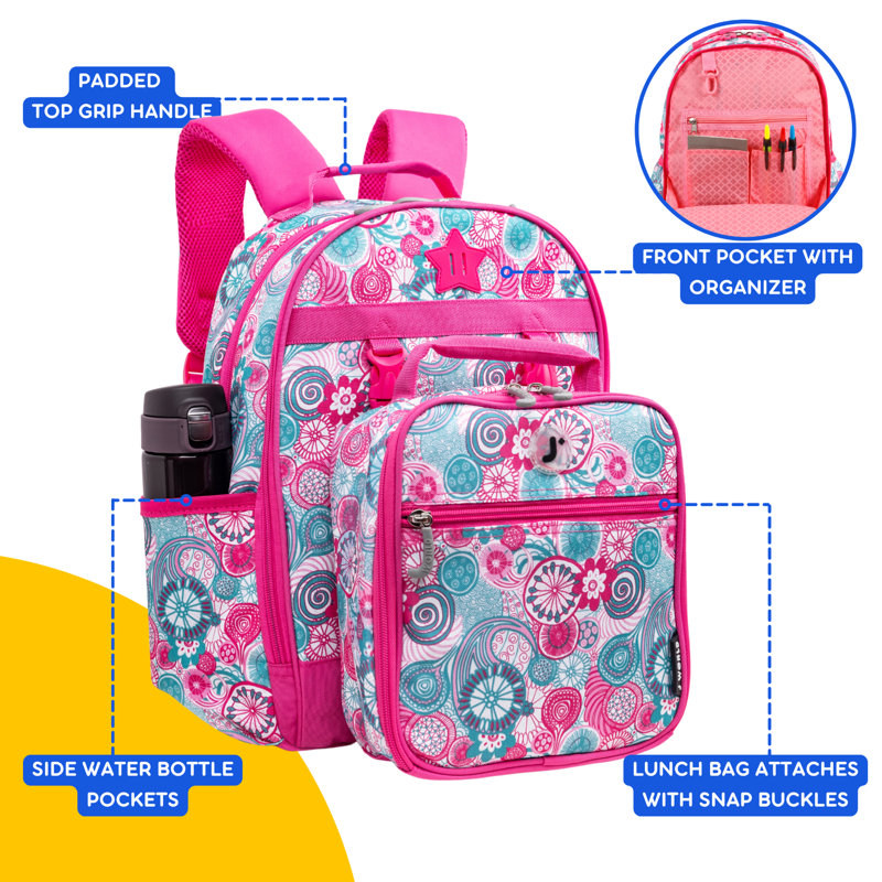Kids Backpack & Lunchbox Set with Padded Straps & Organizer - Blue Raspberry