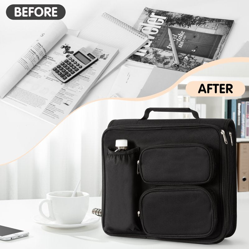 2-Inch Zipper Binder with 3 Rings and Multi-Pocket Organizer for Students and Professionals