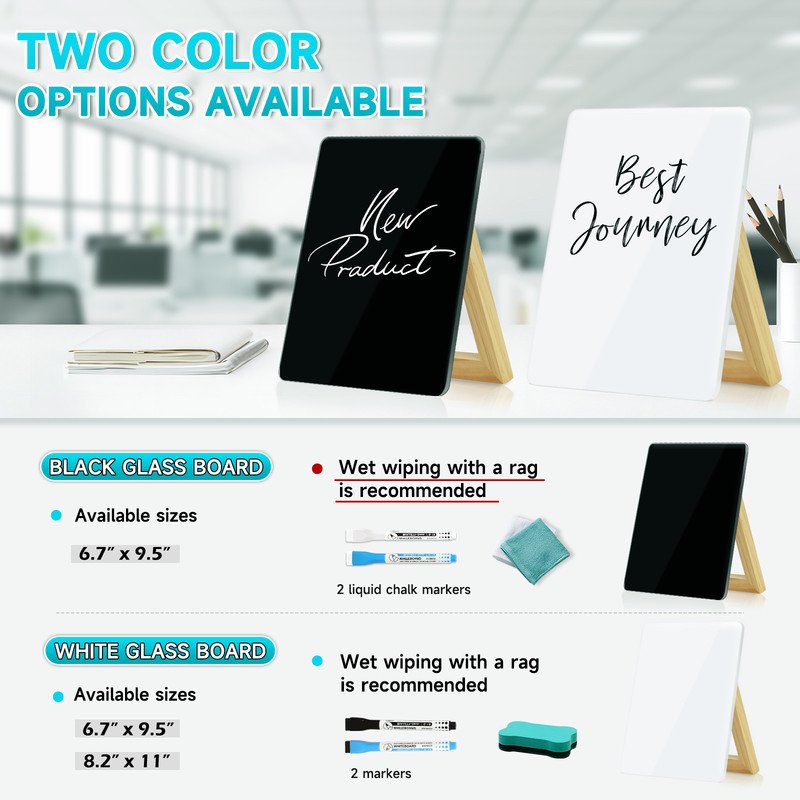 Glass Desktop Whiteboard with Reversible Stand - Small Portable Dry Erase Board