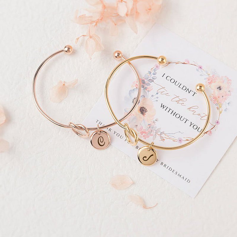 Personalized Bridesmaid Gift Bracelet with Engraved Charm - Custom Wedding Jewelry