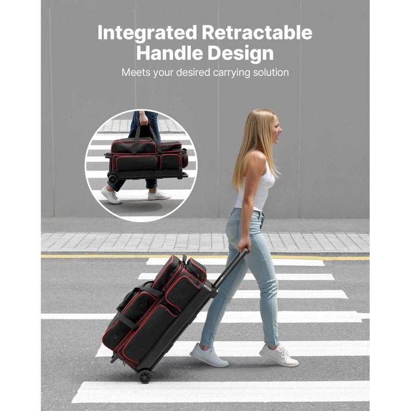 3-Ball Bowling Bag with Wheels, Shoe Compartment & Large Accessory Pocket
