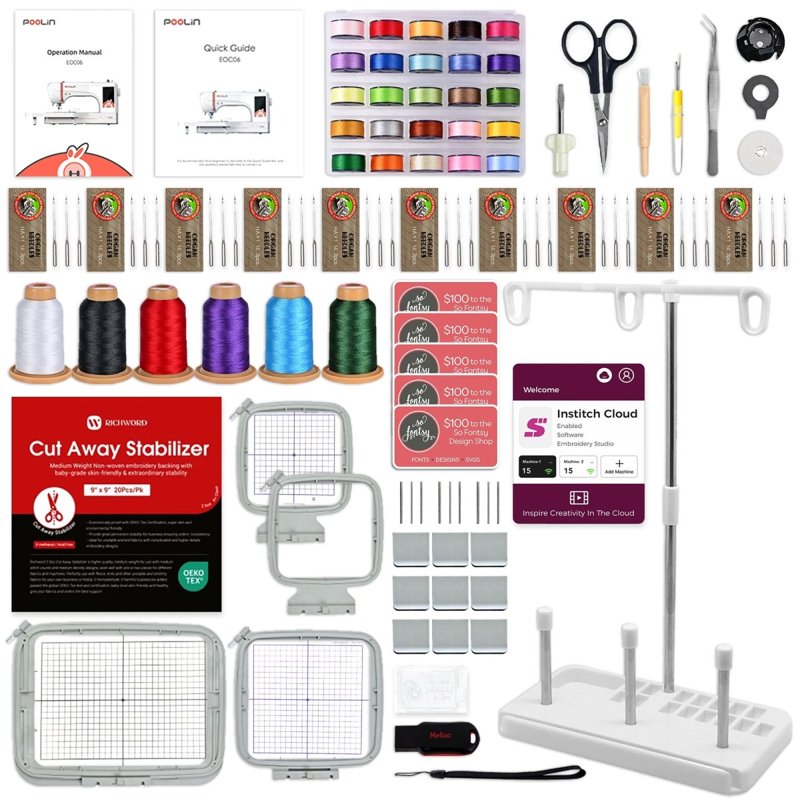 Computerized Embroidery Machine with Large 7.9x11 Inch Hoop and Deluxe Accessory Bundle