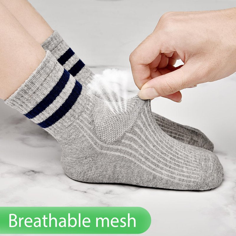 Kids Crew Socks 5 Pairs - Cotton Athletic Socks for Boys & Girls, All Sizes & Colors
