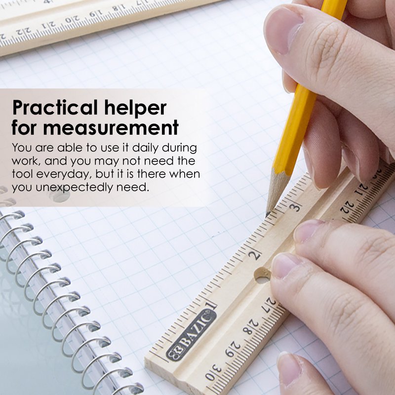 Wooden Ruler Set 12 Inch, Metal Edge, Pack of 3 | Classroom & Office Measuring Tools