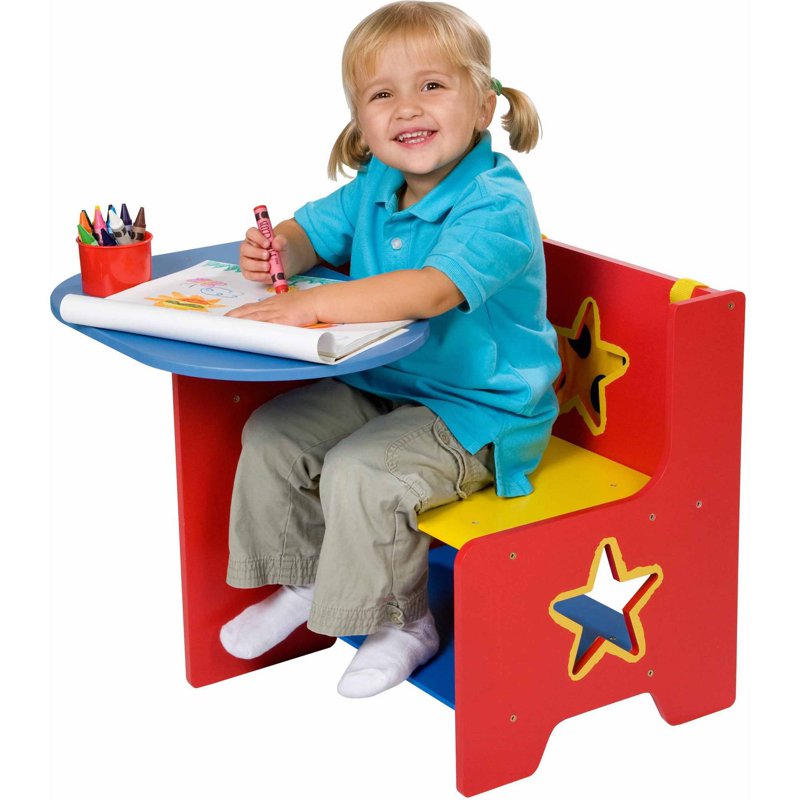 Kids Wooden Desk with Chalkboard and Storage - Preschool Art & Learning Desk