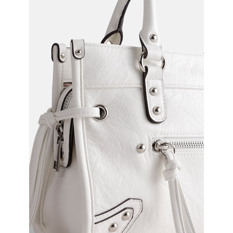 Women's Square Tote Bag with Zipper Pockets and Side Ties - Multiple Colors