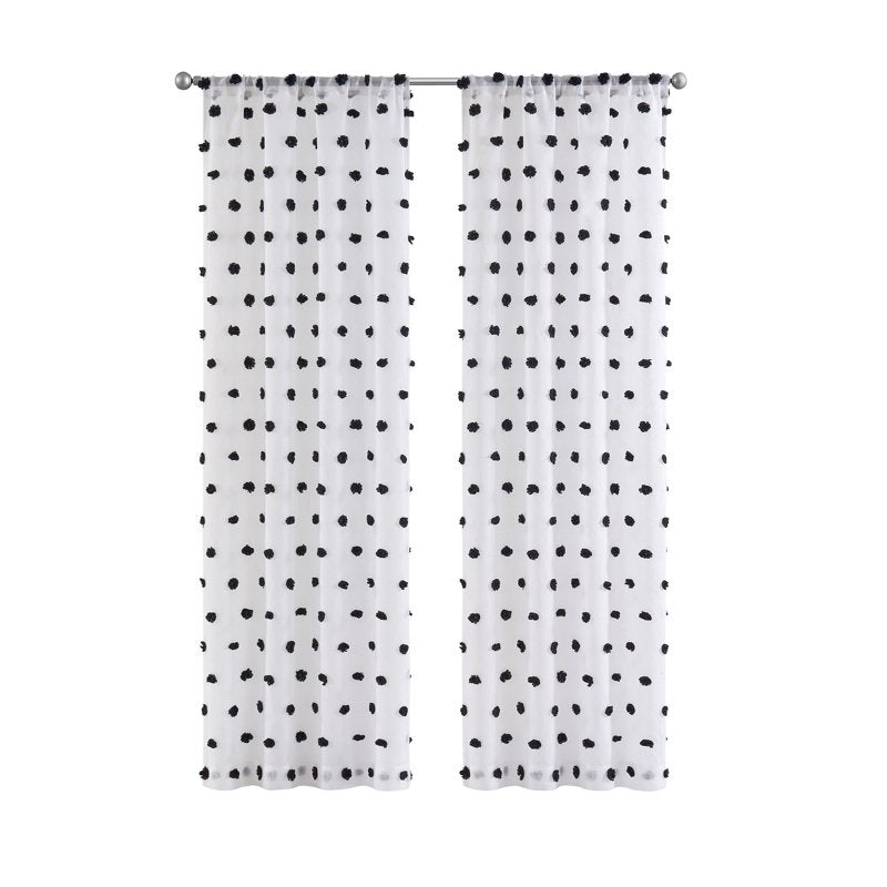 Clipped Pom Sheer Curtain Panel - White & Black, Light-Filtering, 38x84 in