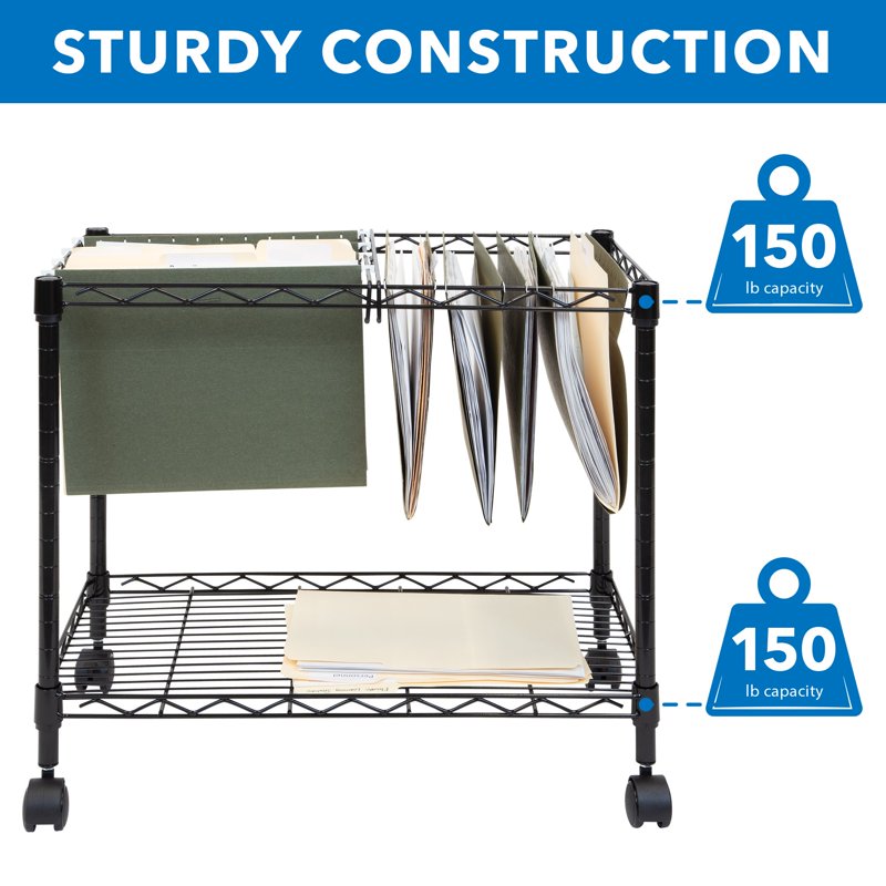 Rolling File Cart with Folder Rack - Office Storage & Mobile Organizer
