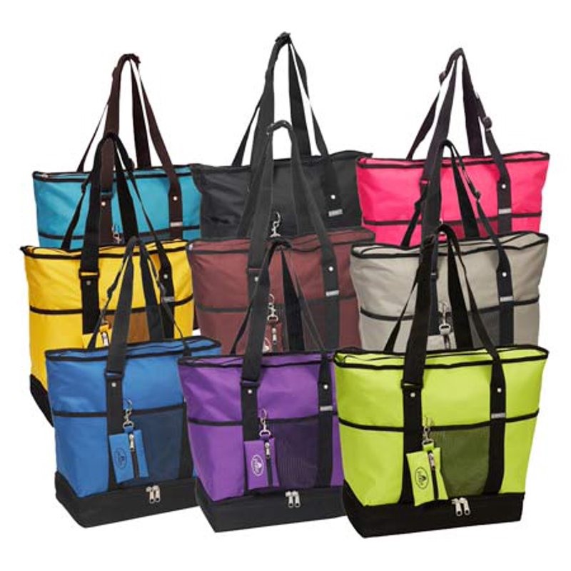 Unisex Deluxe Shopping Tote Bag with Water Bottle Holder and Bottom Compartment
