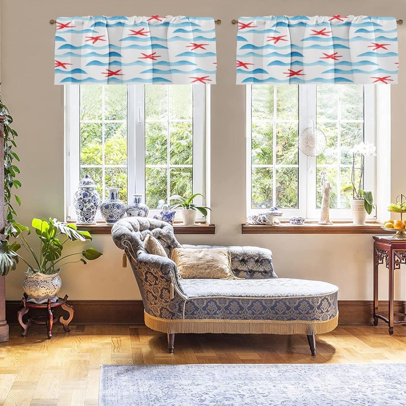 Seascape Window Valances 2 Pack - Blackout, Adjustable, 18x52 Inch