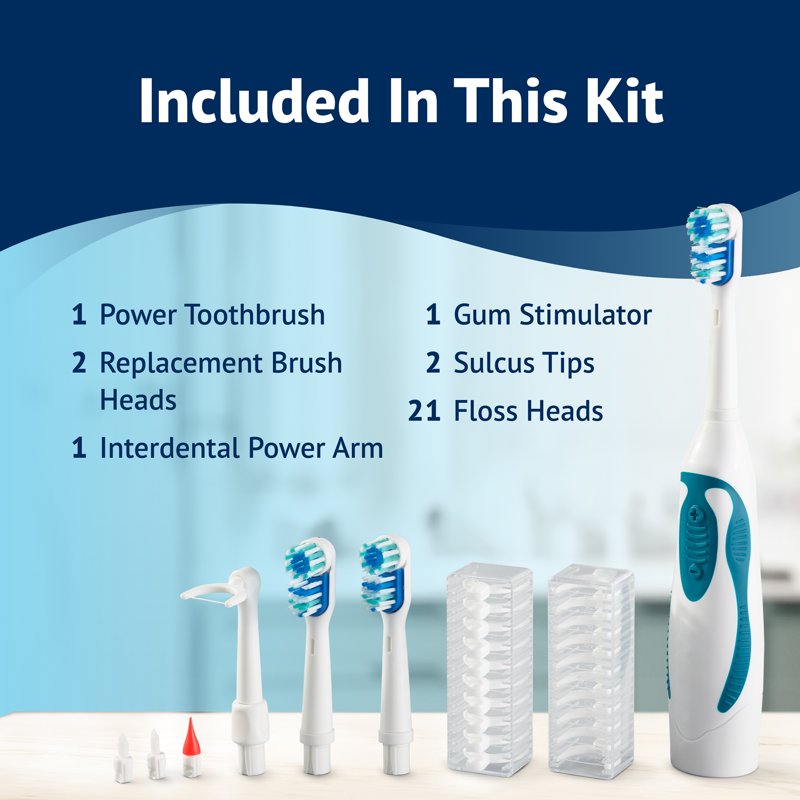 Dual Motion Power Oral Care Kit with Interdental Tools - Soft Bristles, Complete Dental System