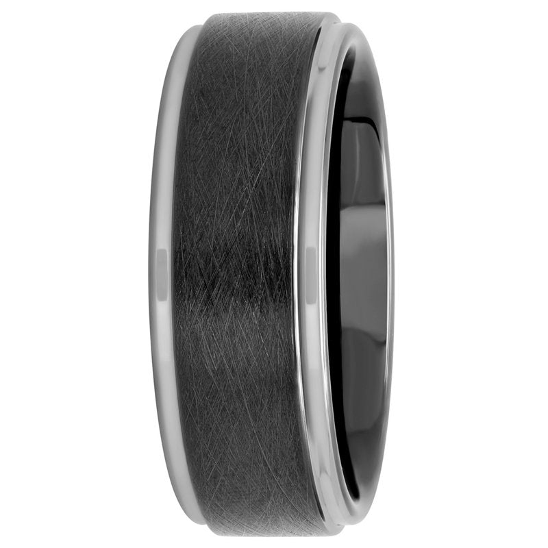 Men's Black Tungsten Wedding Band 8MM Step Edge Two-Tone Frozen Finish