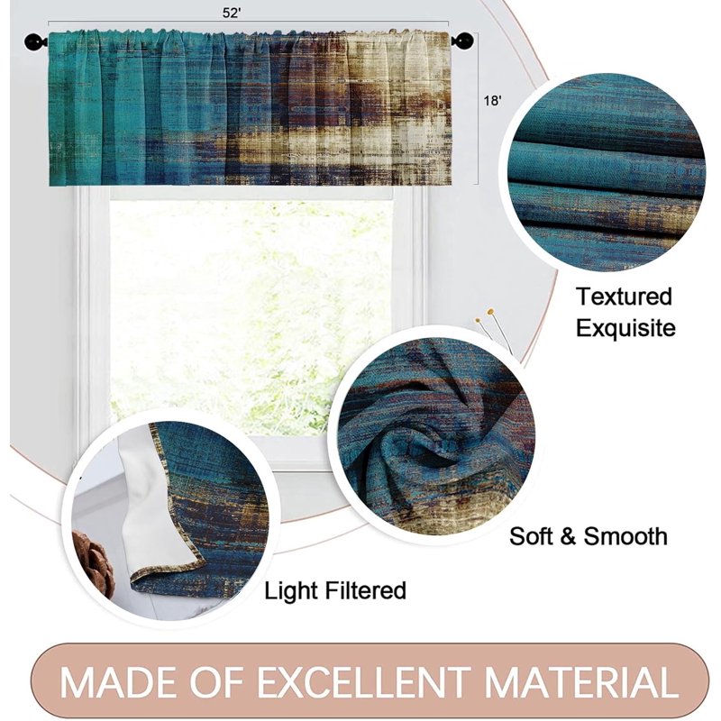 Vintage Window Valances 2 Pack - Adjustable 18x52 Inch Blackout Drapes for Living Room & Kitchen