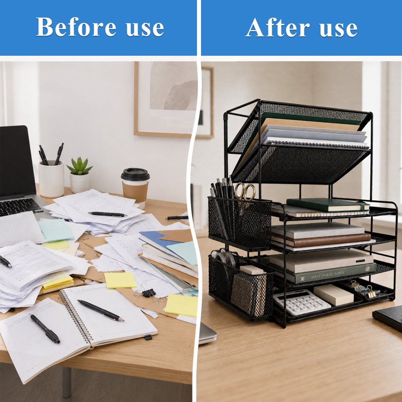 6-Tier Metal Desk Organizer with File Holders and Mesh Trays for Office & Home
