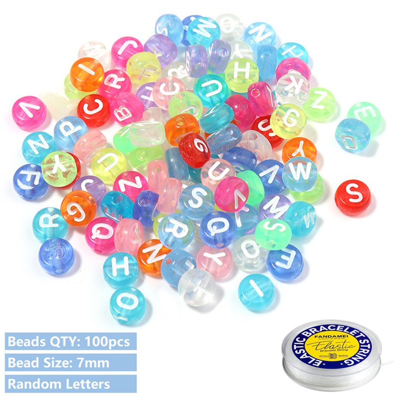 Colored Bead Set for Jewelry Making 400 Pieces 7mm Alphabet & Crackle Beads