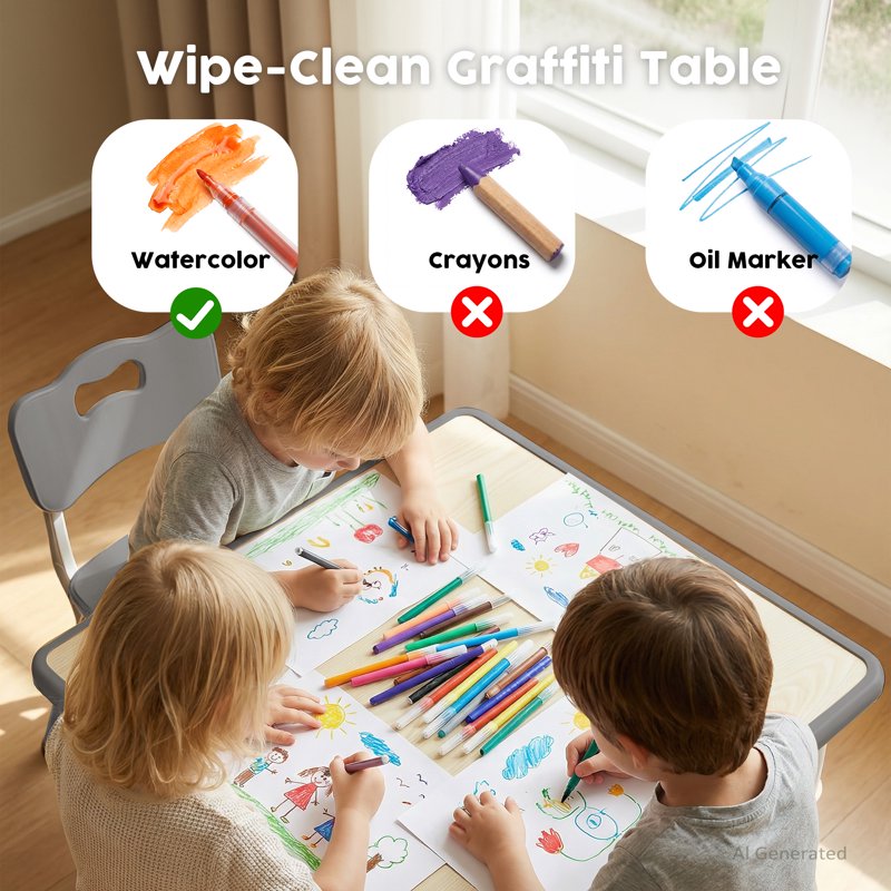 Kids Adjustable Table and Chair Set for Toddler Activities - Gray