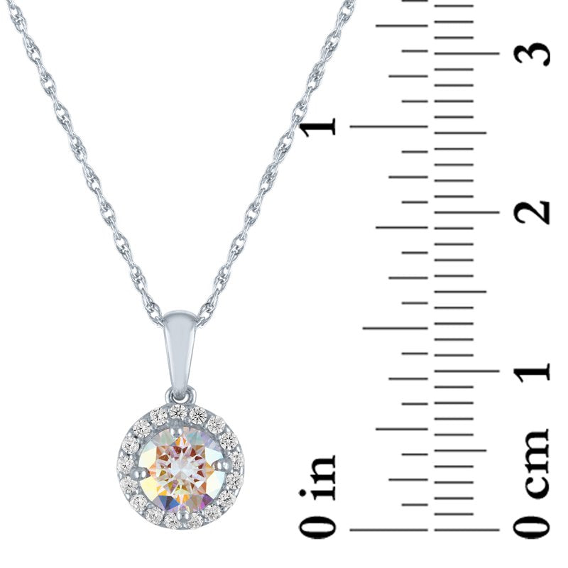 Simulated Aurora Borealis & CZ Halo Necklace - Sterling Silver, 18 Inch