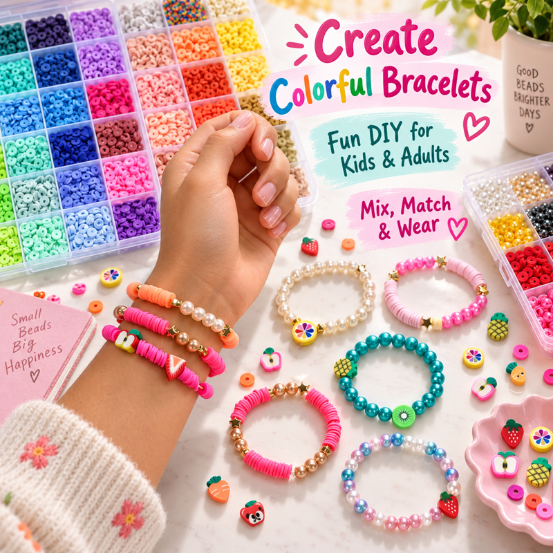 Jewelry Making Kit with Flat Beads and Pearl Beads - 7180 Pcs DIY Jewelry Supplies