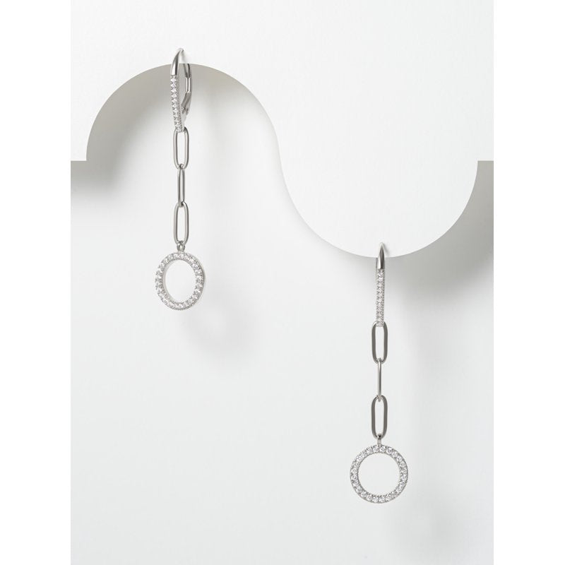 Sterling Silver Cubic Zirconia Circle Paperclip Earrings - Hypoallergenic, 2 Inch Length
