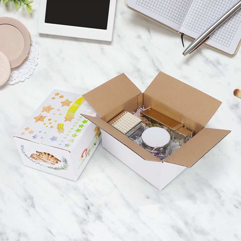 40 Pack White Shipping Boxes 8x6x4 - Corrugated Cardboard, Eco-Friendly