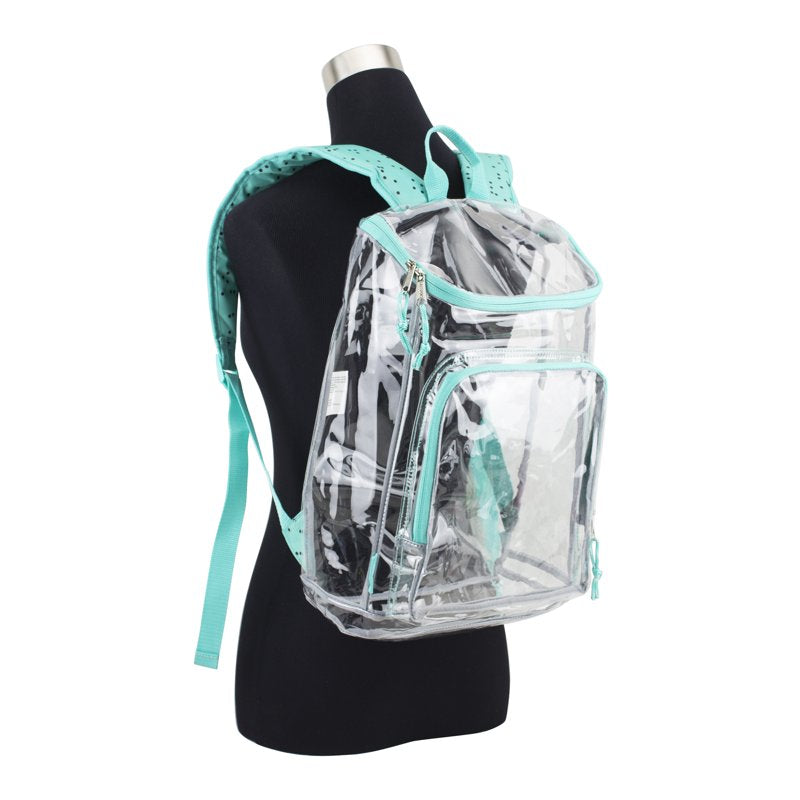 Clear Top Loader Backpack with Adjustable Straps and Zippered Compartments - Turquoise
