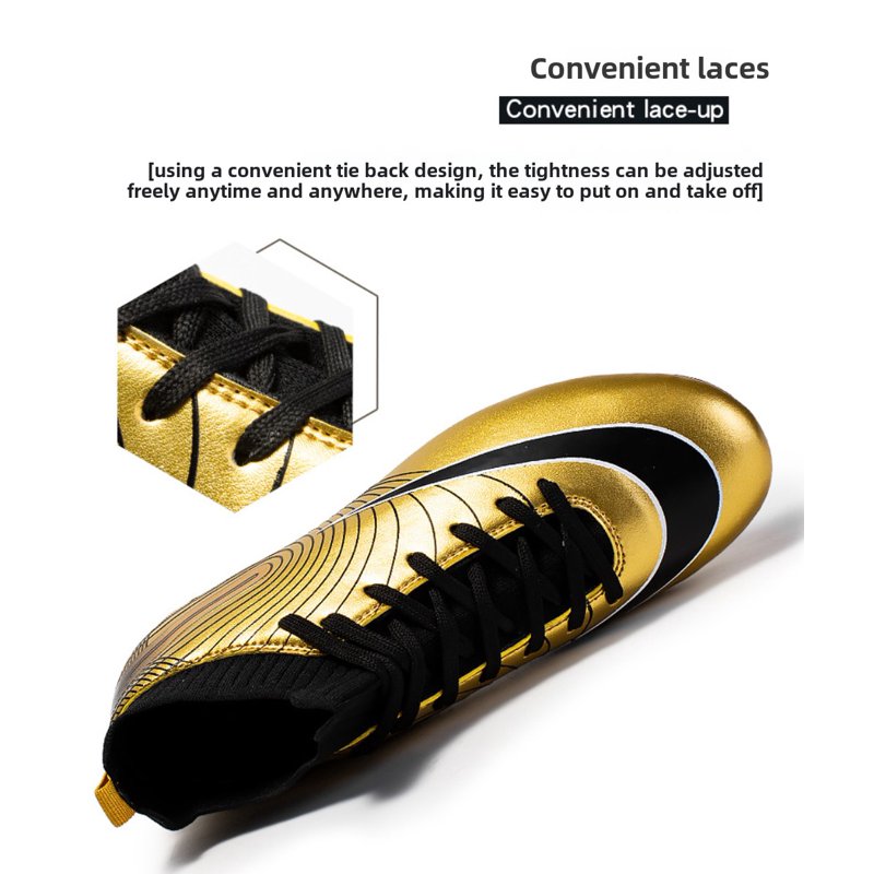 Men's Soccer Cleats High-Top Unisex Football Boots with Golden Soles – Outdoor & Indoor Release (Variation 5, Gold)