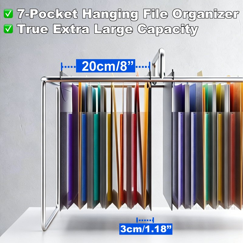 Heavy-Duty Plastic Hanging File Folders with Retractable Hook, Multi-Color Tabs, Letter Size, Large Capacity