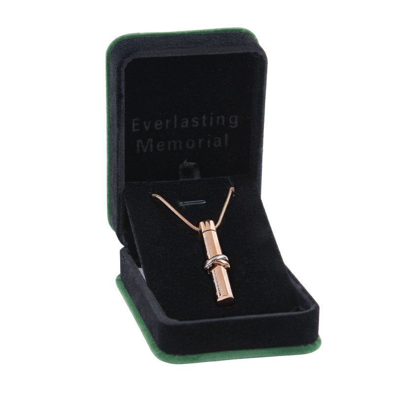 Rose Gold Memorial Necklace with Cylinder Ashes Container - Discreet Cremation Jewelry