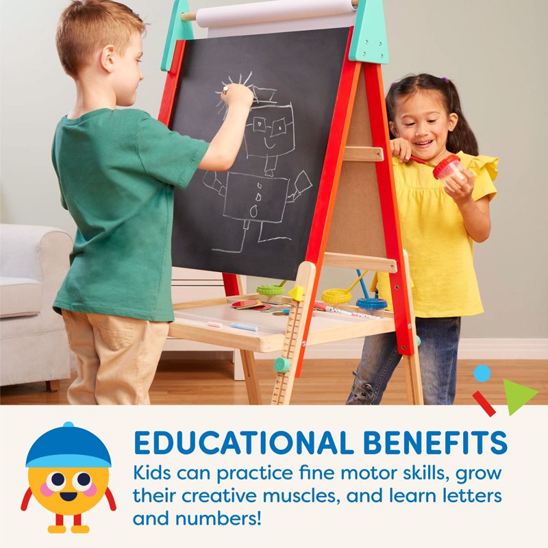 Kids Art Easel with 60 Accessories Double-Sided Chalkboard & Whiteboard