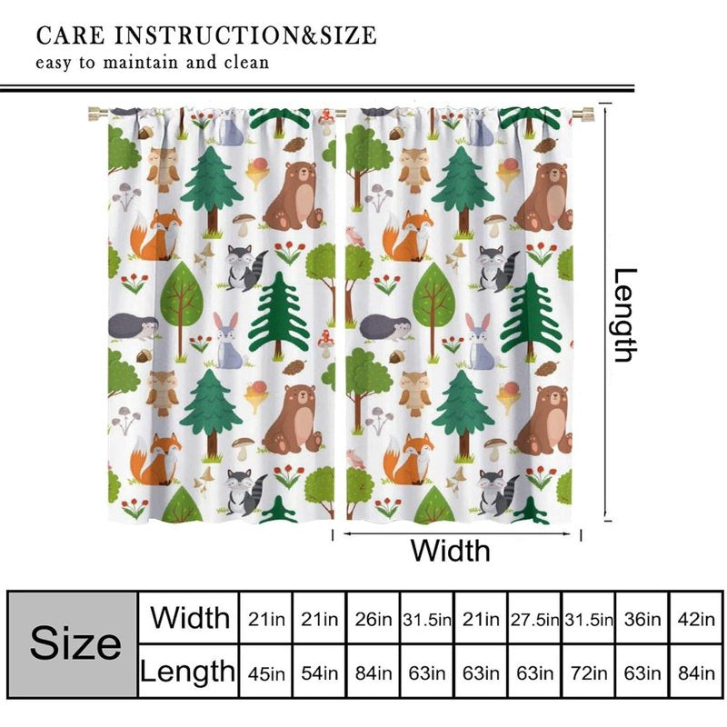 Woodland Animal Nursery Curtains - Thermal Insulated Kids Room Drapes, 72x63 Inches