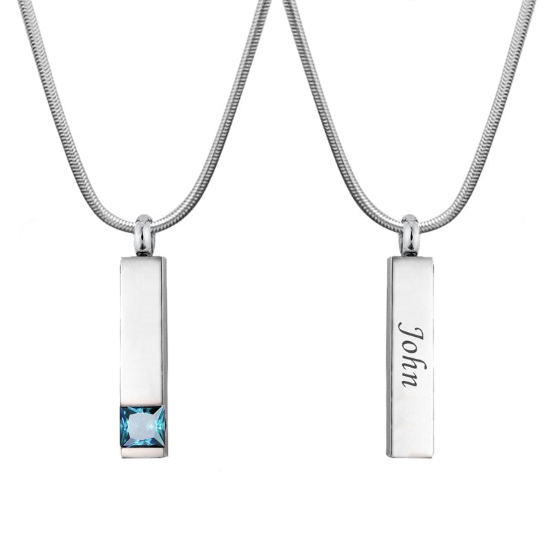 Personalized Birthstone Cremation Jewelry Pendant with Keepsake Container - Memorial Necklace with Engraving Kit & Velvet Box