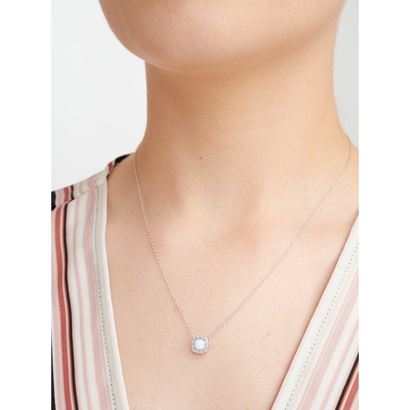 Sterling Silver Opal and CZ Necklace for Women - Adjustable 18 Inch Chain