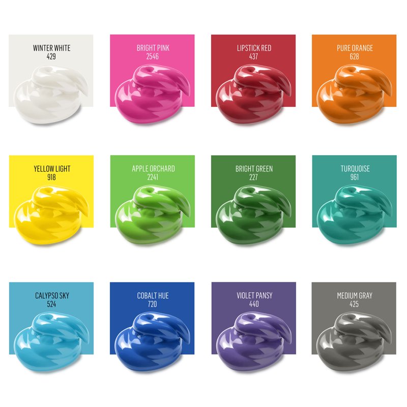 Acrylic Craft Paint Set with 12 Vibrant Colors - Matte Finish for DIY Projects