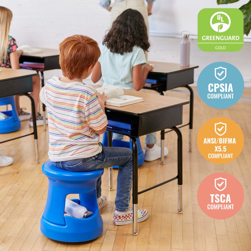Adjustable Kids Classroom Desk with Metal Storage Book Box - Oak Finish