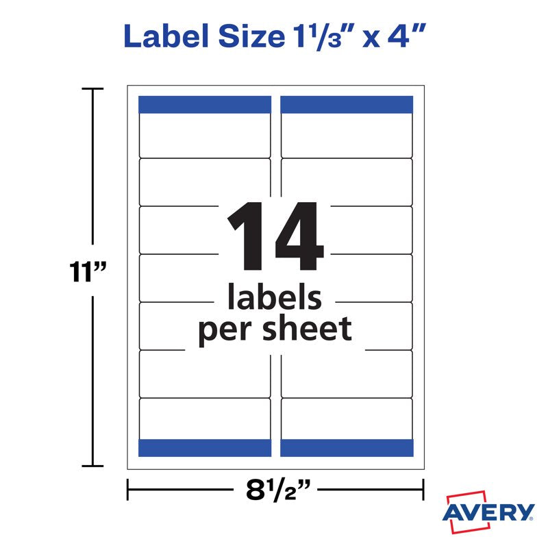 Avery Address Labels 1-1/3" x 4" Matte White Laser Inkjet 140 Labels 5 Pack