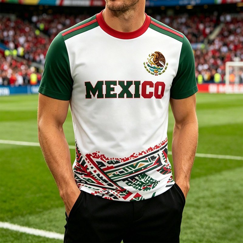 Mexico Flag Graphic T-Shirt for Men - Short Sleeve Shirt, Variation 00 Mexico, L