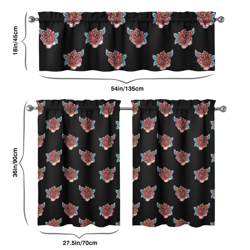Kitchen Curtains and Valance Set 36 Inch Tier Floral Drapes for Dining Room