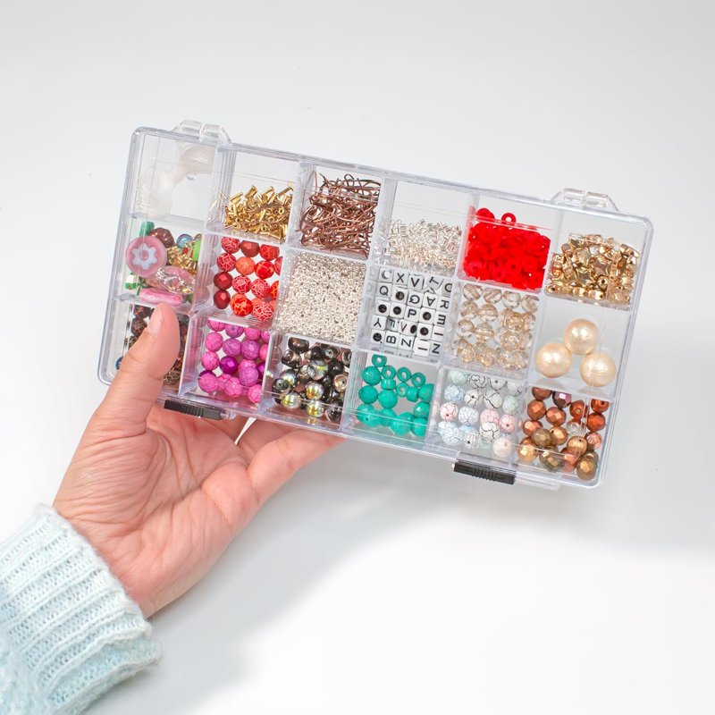Bead Organizer Box with 18 Compartments, Locking Storage Container for Crafts