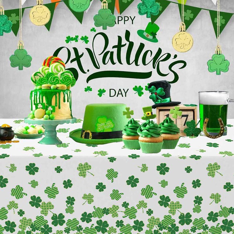 Waterproof St Patrick's Day Tablecloth - 137x183cm Green Shamrock Celebration