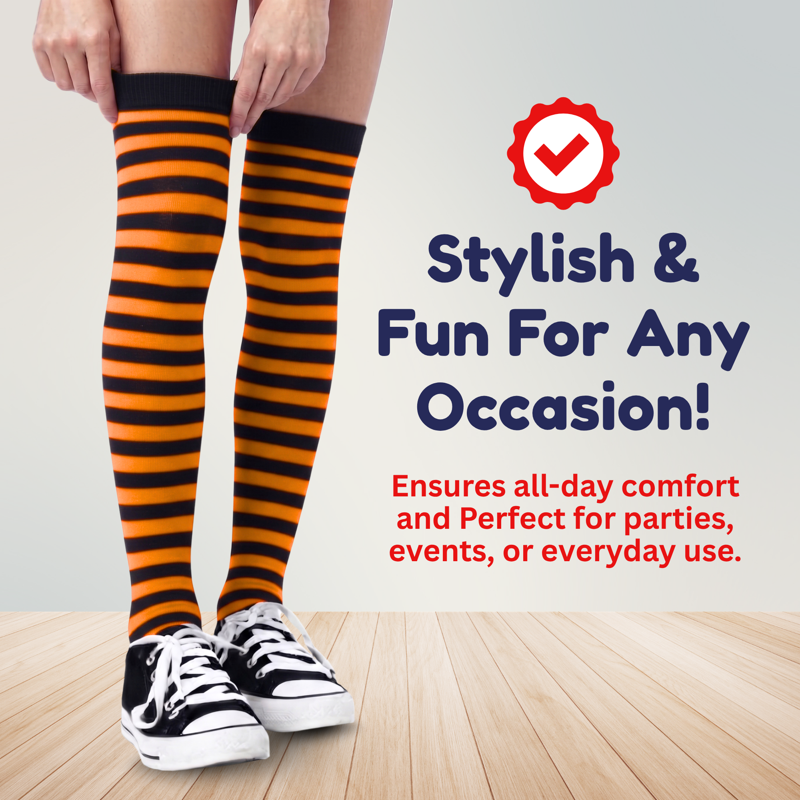 Dress-Up America Knee High Socks – Striped Orange & Black, 12 — Kids