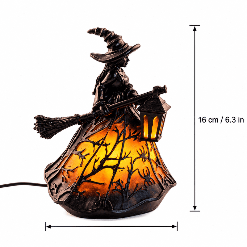 Halloween Witch Resin Lamp with Lights - Gothic Witch Decor for Home & Party