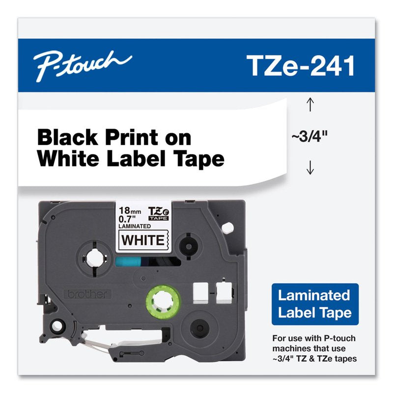 Genuine Laminated Label Tape for P-Touch Printers 3/4" Wide - Black on White