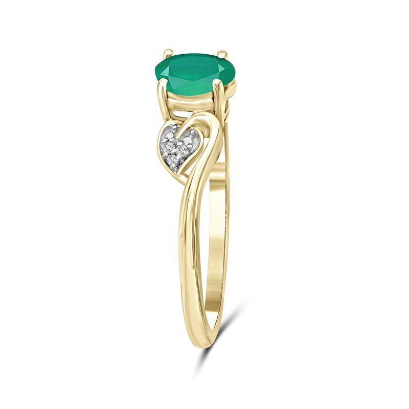 Emerald Birthstone Ring 14K Gold Plated Silver with White Diamond Accent