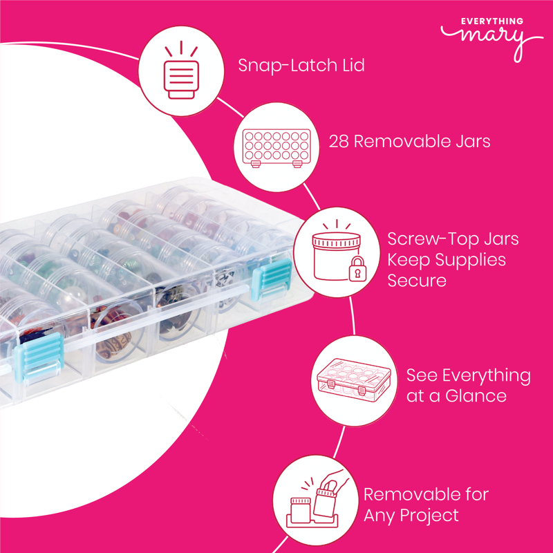 Clear Bead Storage Case with 28 Removable Jars for Jewelry and Crafts