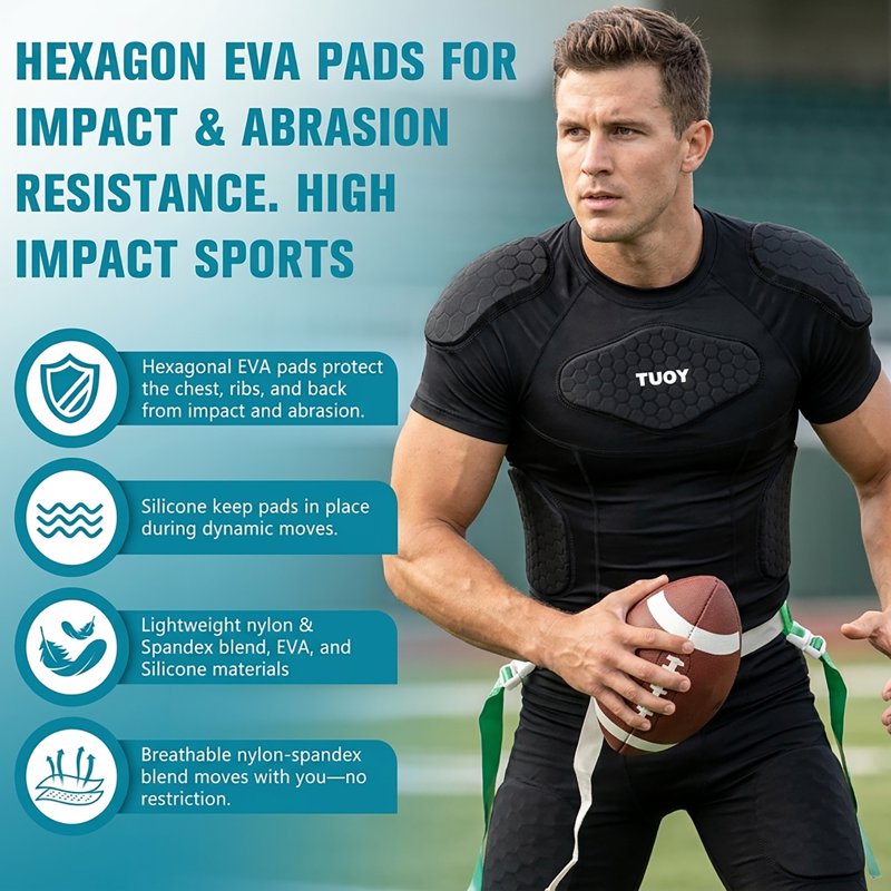 Men's Padded Compression Chest Protector Shirt - Impact-Absorbing Sports Armor
