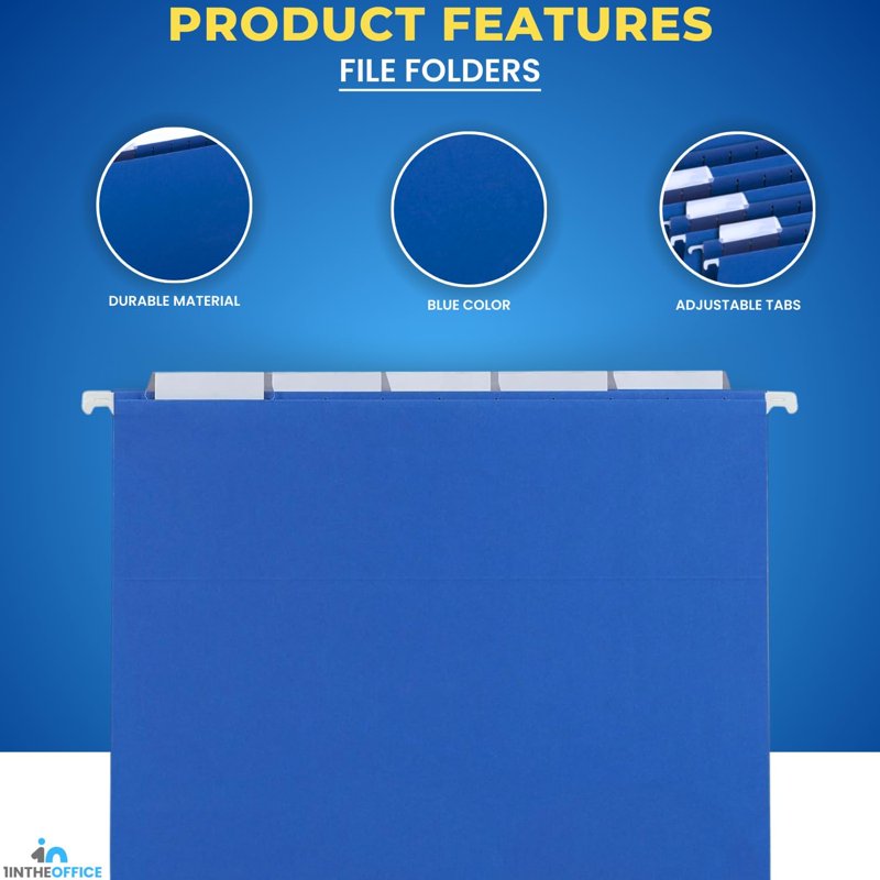 Letter-Size Blue Hanging File Folders with Adjustable Tabs - 25 Pack