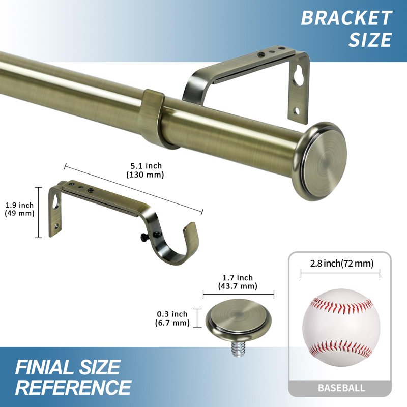 Adjustable Metal Curtain Rod Set with Finials - Modern Minimalist Window Treatment
