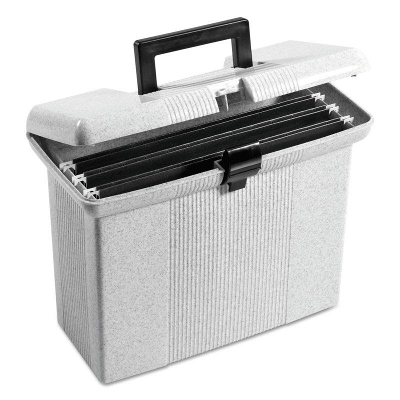 Portable File Box with Handle - Granite, Holds Letter Files, Includes Folders