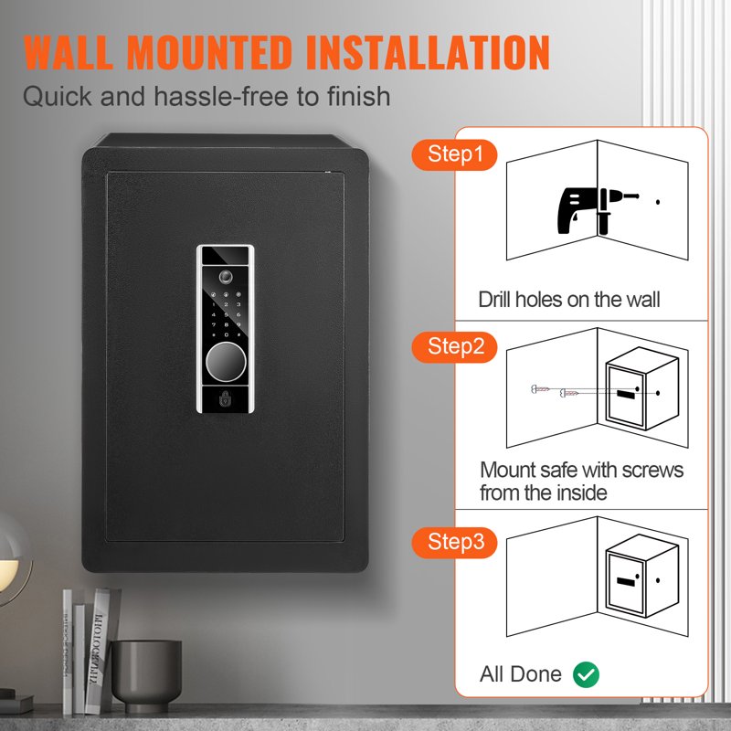 Security Safe Box 2.2 Cu Ft with Fingerprint & Digital Lock, Fireproof Steel Safe